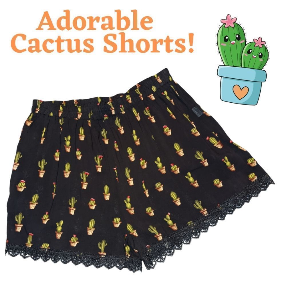 Allegra K Lace Trimmed Cactus Shorts, Size Large